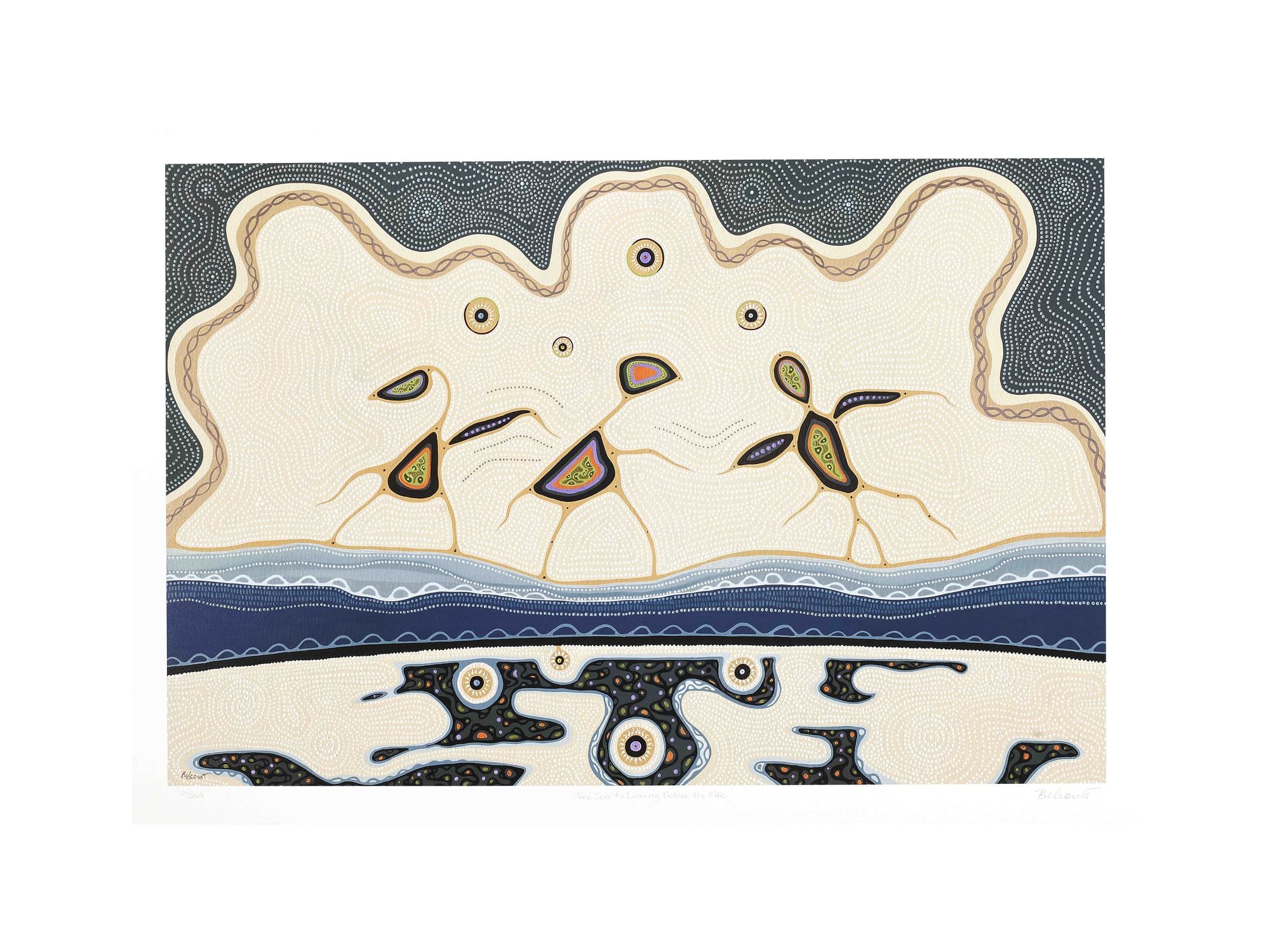 Tree Spirits Leaving Before the Fire, 2024, by Christi Belcourt