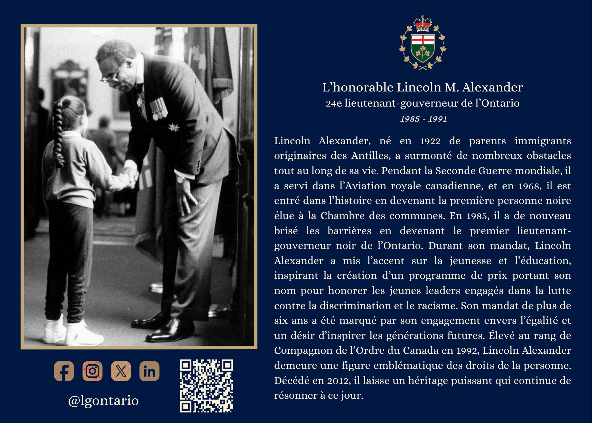 Courte biographie de l'honorable Lincoln Alexander